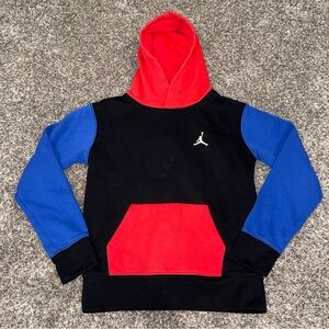 NIKE Jordan Therma Fit Poly Black Red Fleece Sweatshirt Hoodie Youth Boys 8-10